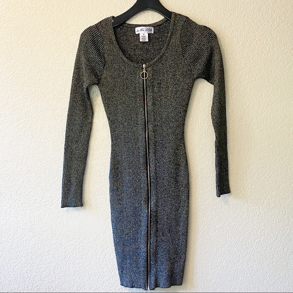 In The Stitch Metallic Gold Sparkle Ribbed Knit Sweater‎ Dress